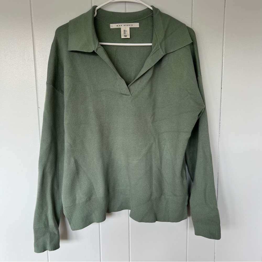 Max Studio Sage Green Collared Sweater